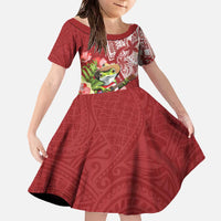 Puerto Rico Coqui Frog Family Matching Off The Shoulder Long Sleeve Dress and Hawaiian Shirt Tropical Flowers Polynesian Style - Polynesian Pride