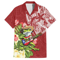 Puerto Rico Coqui Frog Family Matching Off The Shoulder Long Sleeve Dress and Hawaiian Shirt Tropical Flowers Polynesian Style - Polynesian Pride
