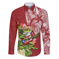 Puerto Rico Coqui Frog Family Matching Off The Shoulder Long Sleeve Dress and Hawaiian Shirt Tropical Flowers Polynesian Style - Polynesian Pride