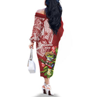 Puerto Rico Coqui Frog Family Matching Off The Shoulder Long Sleeve Dress and Hawaiian Shirt Tropical Flowers Polynesian Style - Polynesian Pride