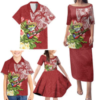Puerto Rico Coqui Frog Family Matching Puletasi and Hawaiian Shirt Tropical Flowers Polynesian Style - Polynesian Pride