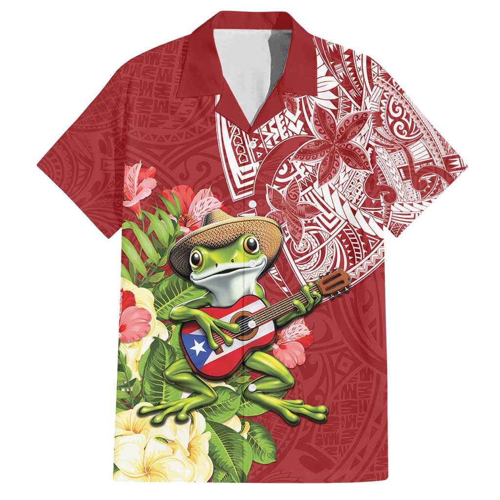 Puerto Rico Coqui Frog Family Matching Puletasi and Hawaiian Shirt Tropical Flowers Polynesian Style - Polynesian Pride