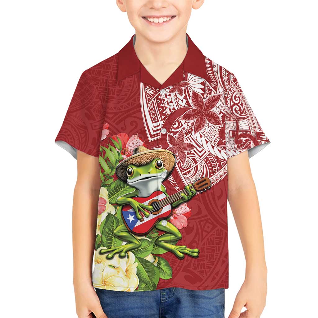 Puerto Rico Coqui Frog Family Matching Puletasi and Hawaiian Shirt Tropical Flowers Polynesian Style - Polynesian Pride