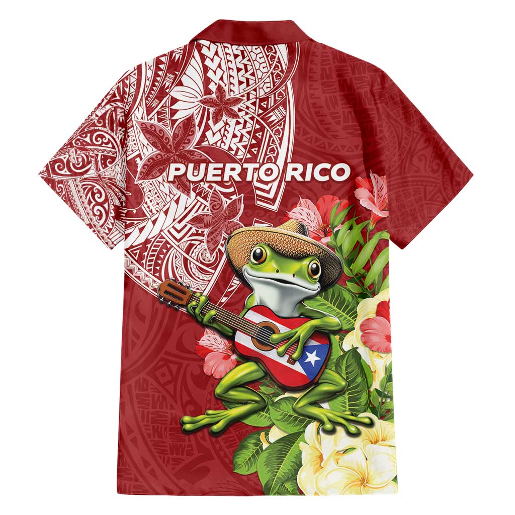 Puerto Rico Coqui Frog Family Matching Short Sleeve Bodycon Dress and Hawaiian Shirt Tropical Flowers Polynesian Style - Polynesian Pride