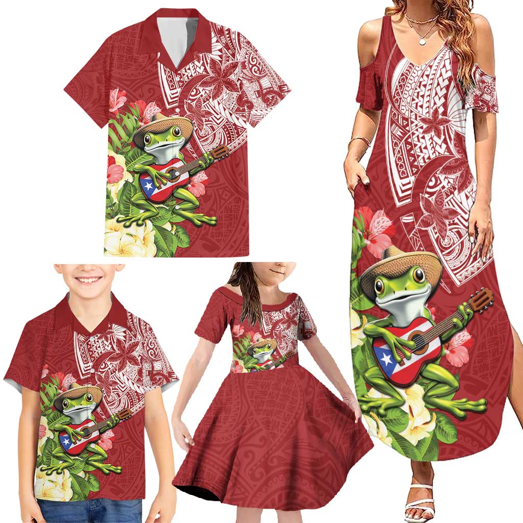 Puerto Rico Coqui Frog Family Matching Summer Maxi Dress and Hawaiian Shirt Tropical Flowers Polynesian Style LT05 - Polynesian Pride