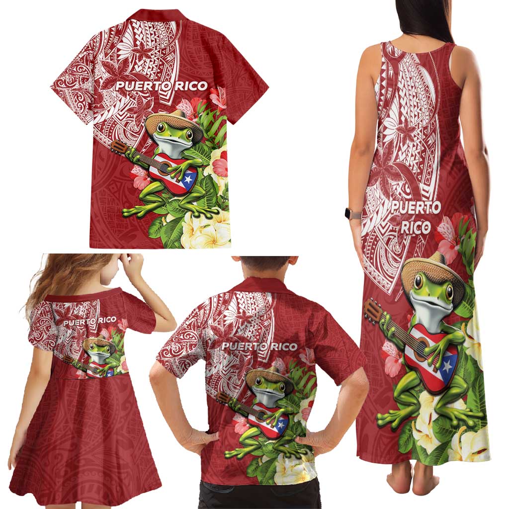 Puerto Rico Coqui Frog Family Matching Tank Maxi Dress and Hawaiian Shirt Tropical Flowers Polynesian Style - Polynesian Pride