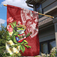 Puerto Rico Coqui Frog Garden Flag Tropical Flowers Polynesian Style - Polynesian Pride