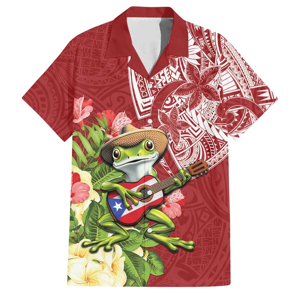 Puerto Rico Coqui Frog Hawaiian Shirt Tropical Flowers Polynesian Style LT05 Red - Polynesian Pride