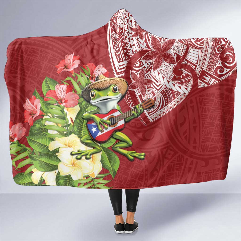 Puerto Rico Coqui Frog Hooded Blanket Tropical Flowers Polynesian Style - Polynesian Pride