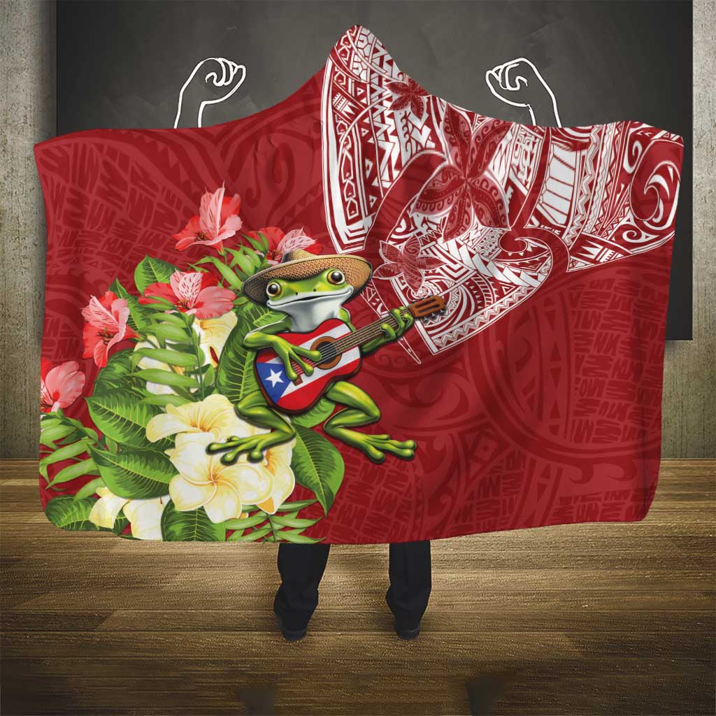 Puerto Rico Coqui Frog Hooded Blanket Tropical Flowers Polynesian Style - Polynesian Pride
