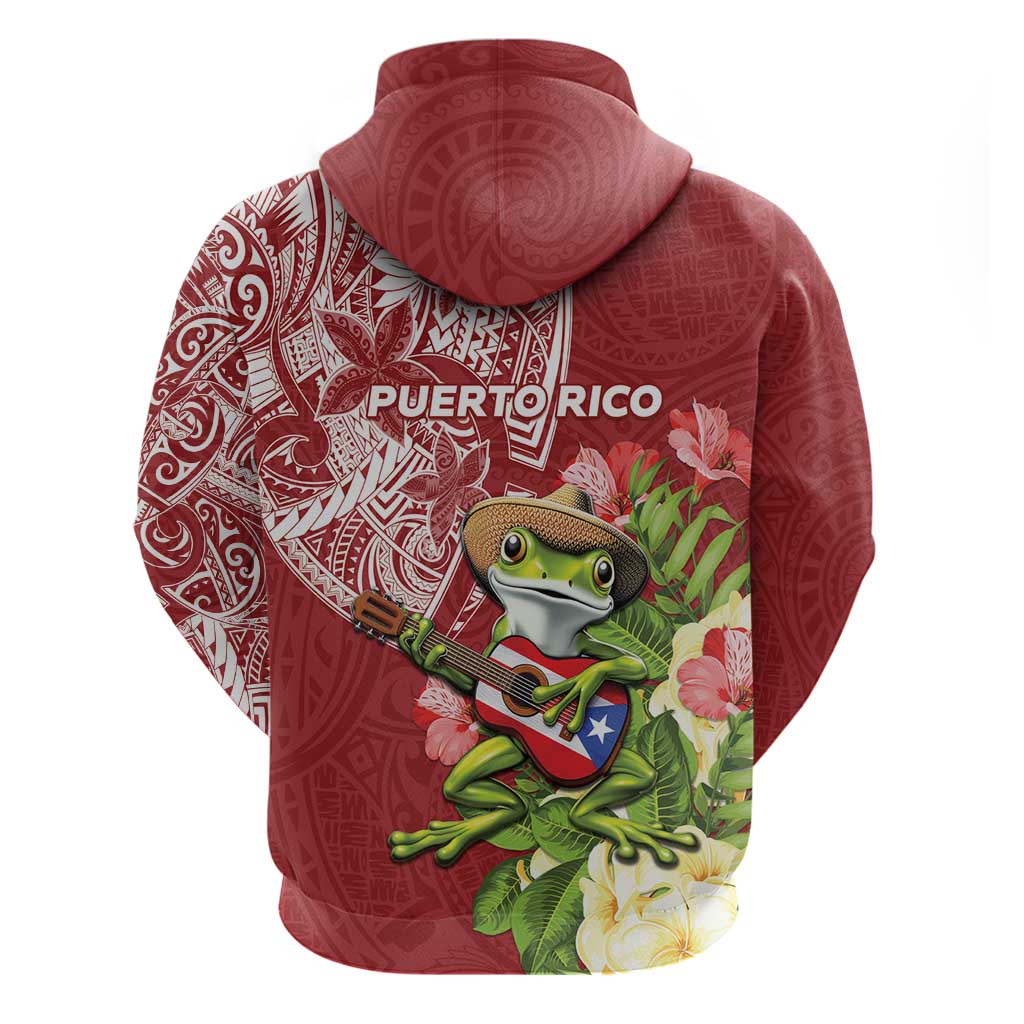 Puerto Rico Coqui Frog Hoodie Tropical Flowers Polynesian Style - Polynesian Pride