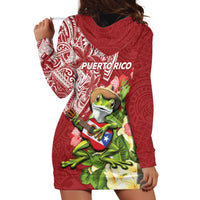 Puerto Rico Coqui Frog Hoodie Dress Tropical Flowers Polynesian Style - Polynesian Pride