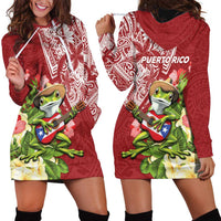 Puerto Rico Coqui Frog Hoodie Dress Tropical Flowers Polynesian Style - Polynesian Pride