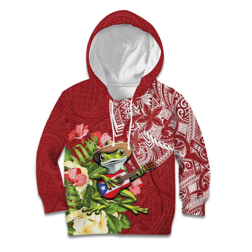 Puerto Rico Coqui Frog Kid Hoodie Tropical Flowers Polynesian Style LT05 Hoodie Red - Polynesian Pride
