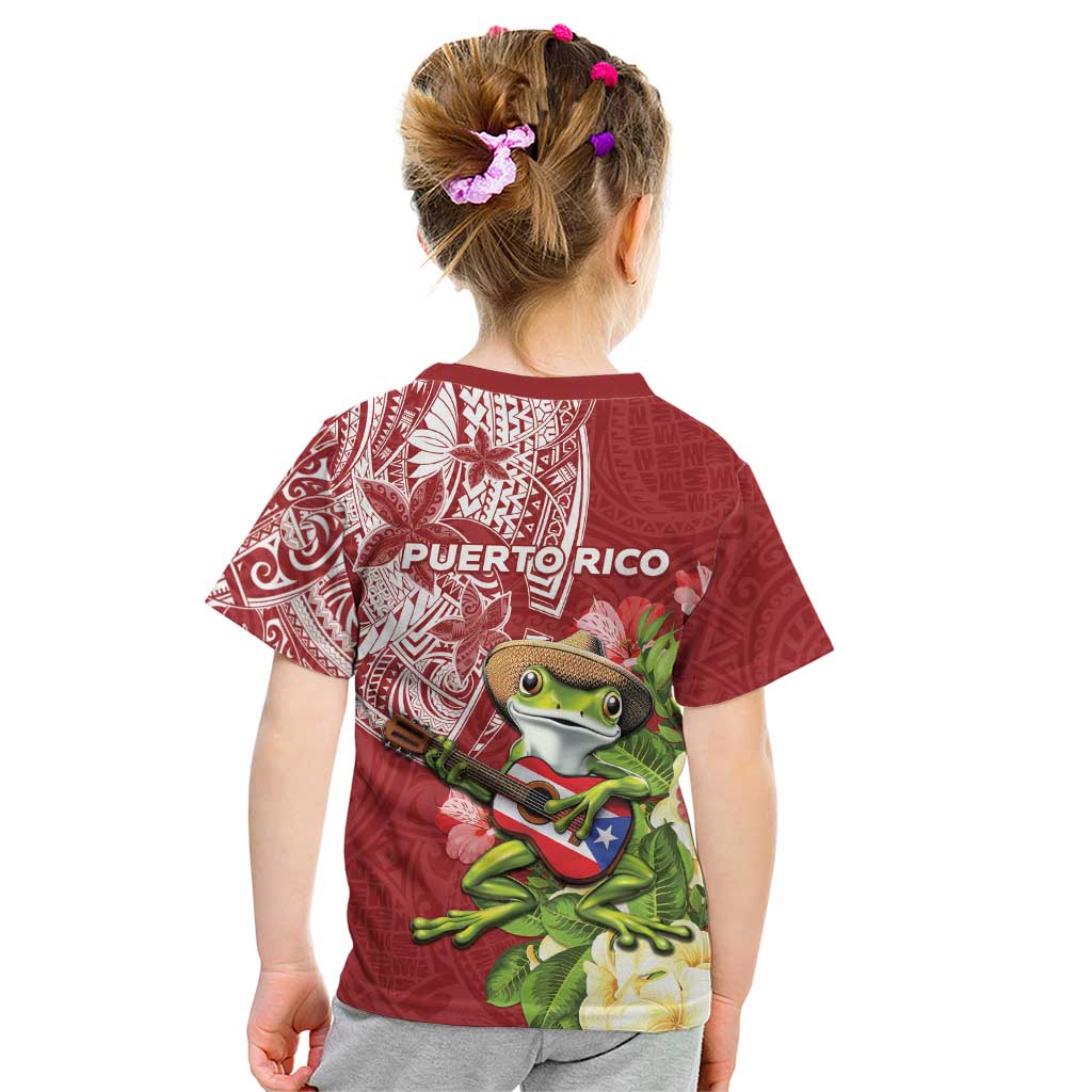 Puerto Rico Coqui Frog Kid T Shirt Tropical Flowers Polynesian Style - Polynesian Pride