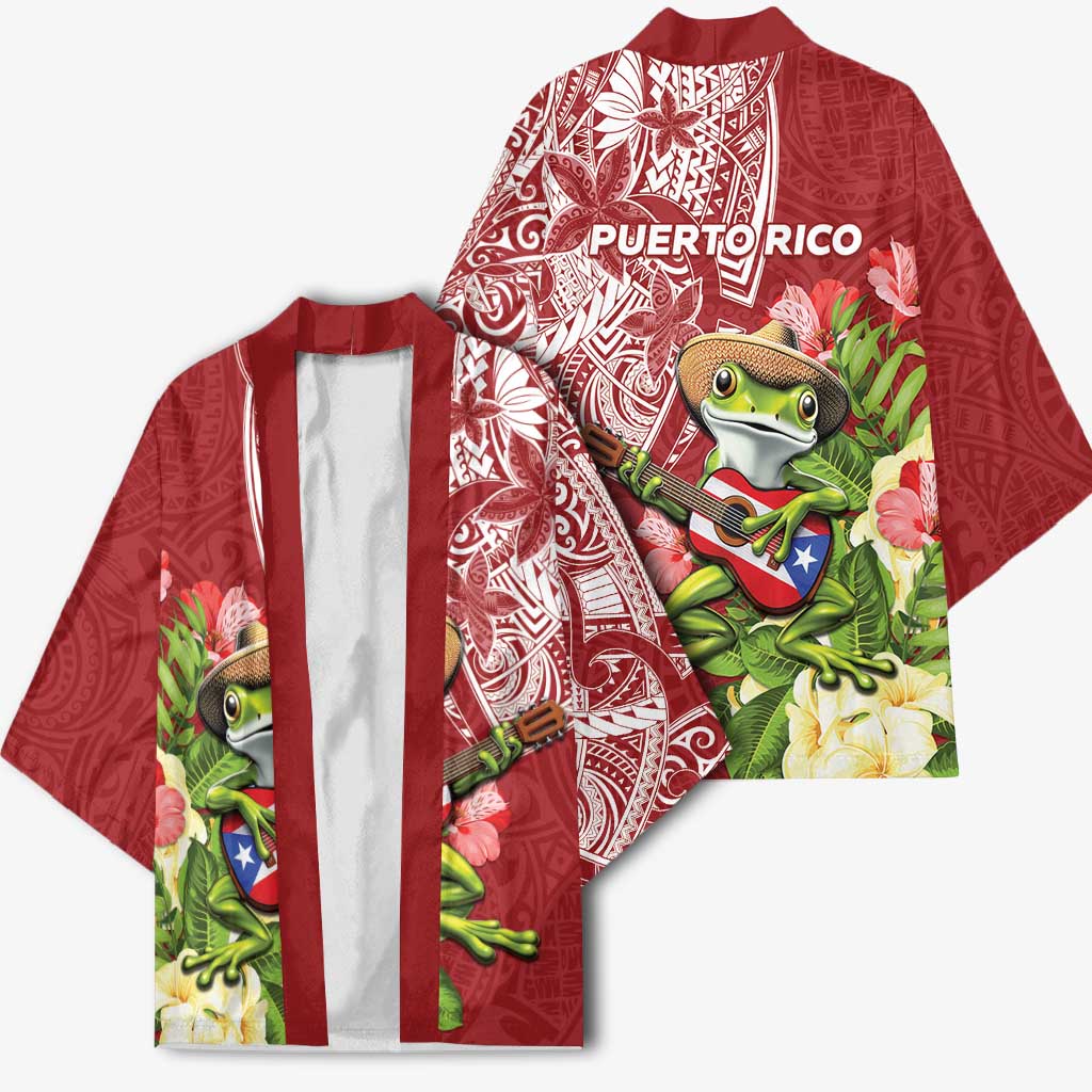 Puerto Rico Coqui Frog Kimono Tropical Flowers Polynesian Style - Polynesian Pride
