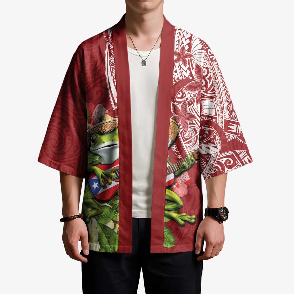Puerto Rico Coqui Frog Kimono Tropical Flowers Polynesian Style - Polynesian Pride