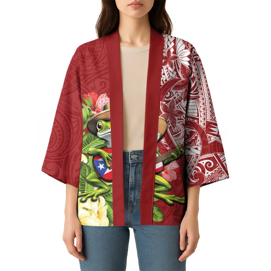 Puerto Rico Coqui Frog Kimono Tropical Flowers Polynesian Style - Polynesian Pride