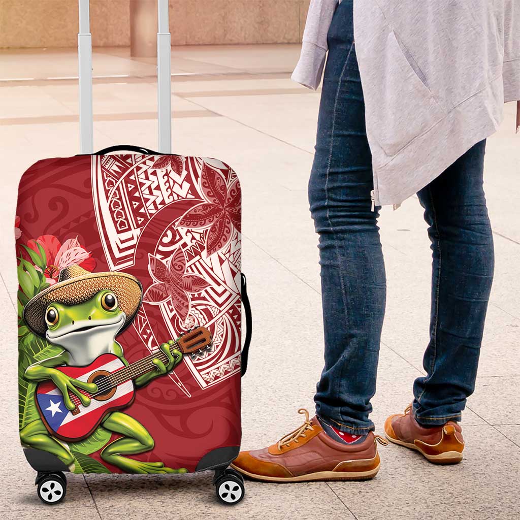 Puerto Rico Coqui Frog Luggage Cover Tropical Flowers Polynesian Style - Polynesian Pride