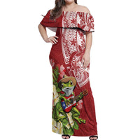 Puerto Rico Coqui Frog Off Shoulder Maxi Dress Tropical Flowers Polynesian Style - Polynesian Pride