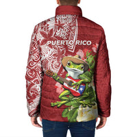 Puerto Rico Coqui Frog Padded Jacket Tropical Flowers Polynesian Style - Polynesian Pride