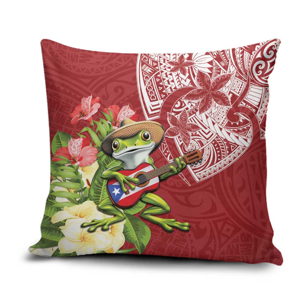 Puerto Rico Coqui Frog Pillow Cover Tropical Flowers Polynesian Style LT05 Red - Polynesian Pride