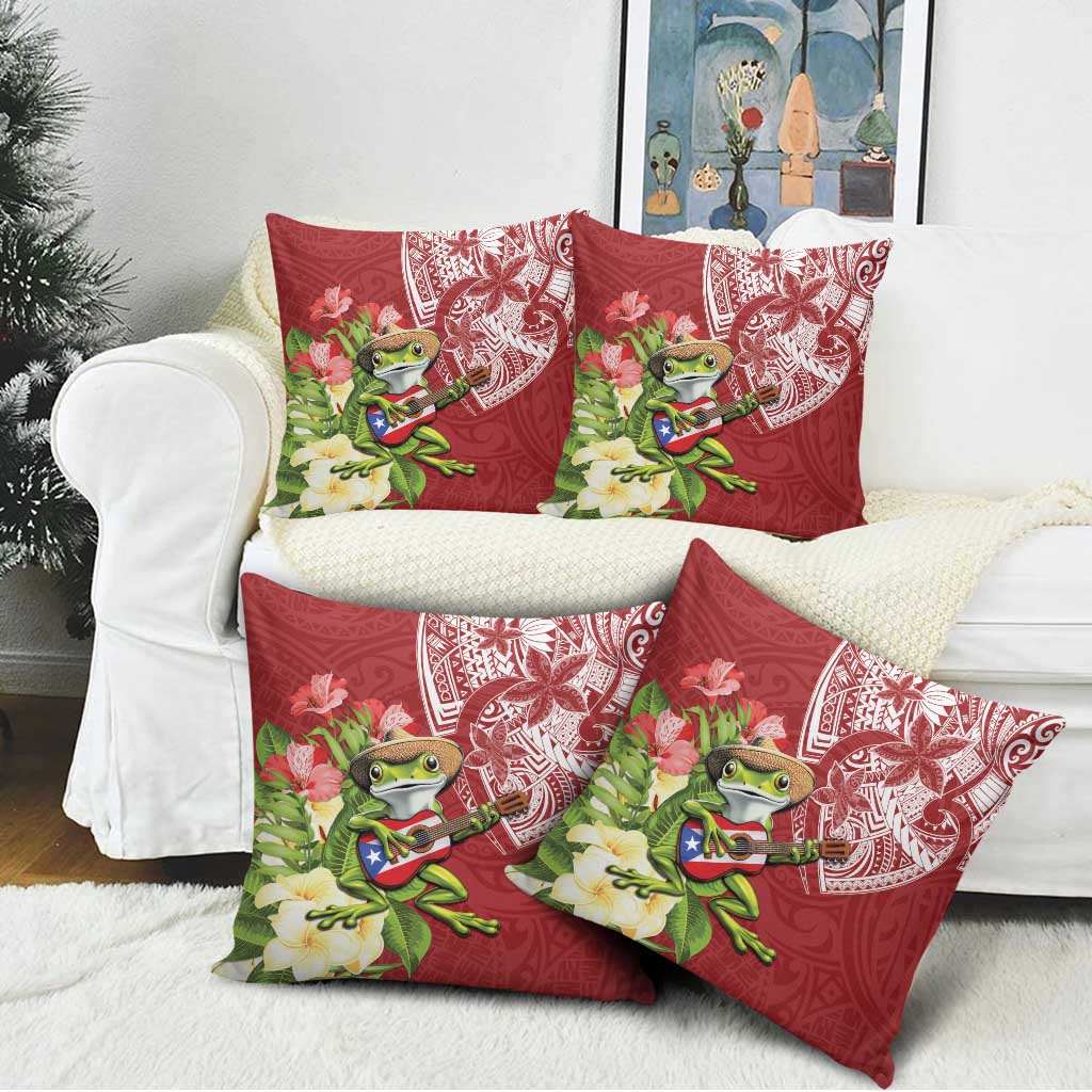 Puerto Rico Coqui Frog Pillow Cover Tropical Flowers Polynesian Style - Polynesian Pride