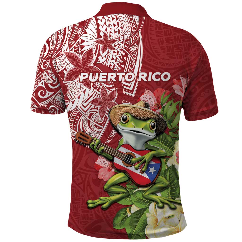 Puerto Rico Coqui Frog Polo Shirt Tropical Flowers Polynesian Style - Polynesian Pride