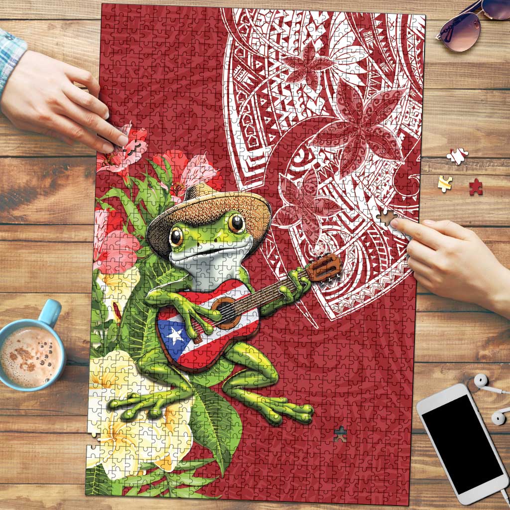 Puerto Rico Coqui Frog Puzzle Tropical Flowers Polynesian Style LT05 Red - Polynesian Pride