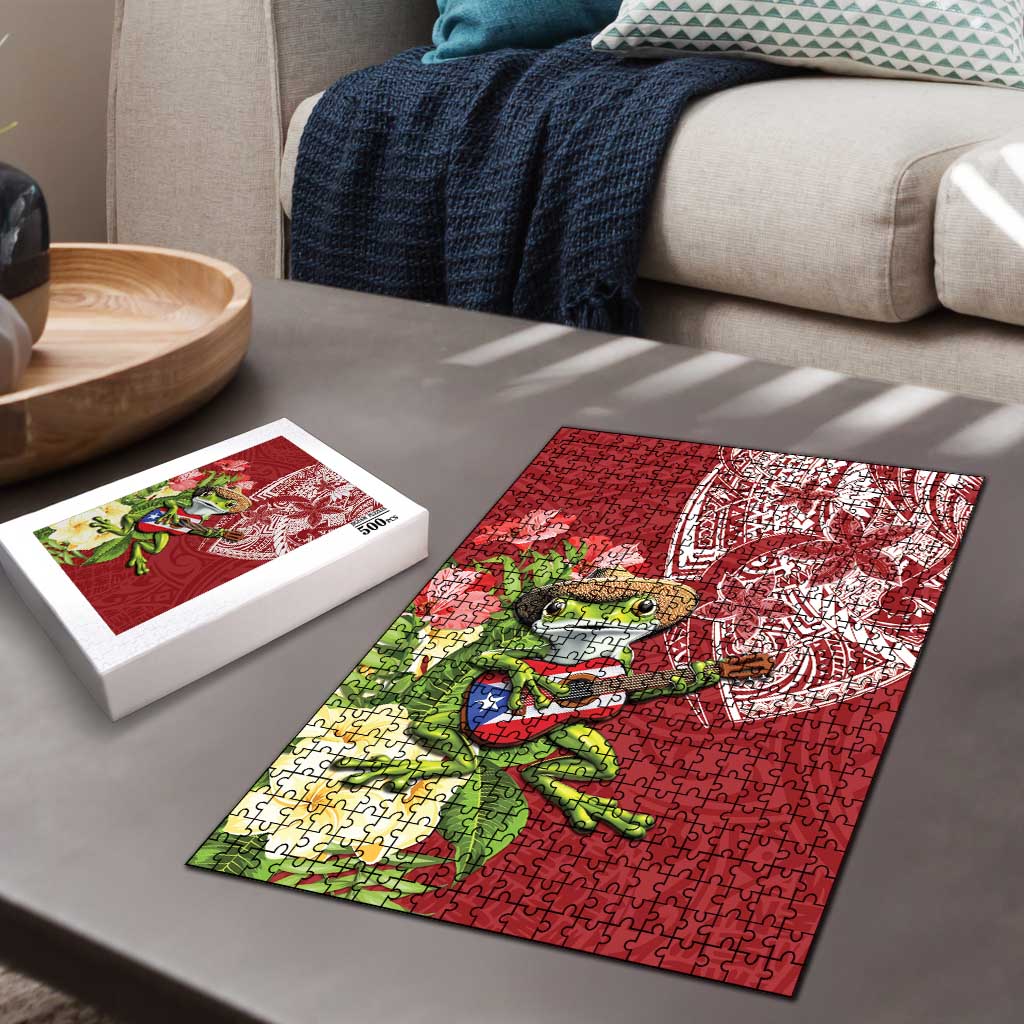 Puerto Rico Coqui Frog Puzzle Tropical Flowers Polynesian Style - Polynesian Pride
