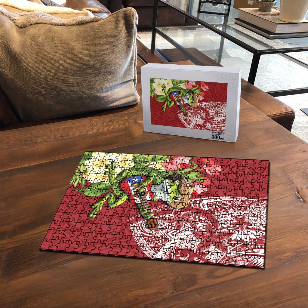 Puerto Rico Coqui Frog Puzzle Tropical Flowers Polynesian Style - Polynesian Pride