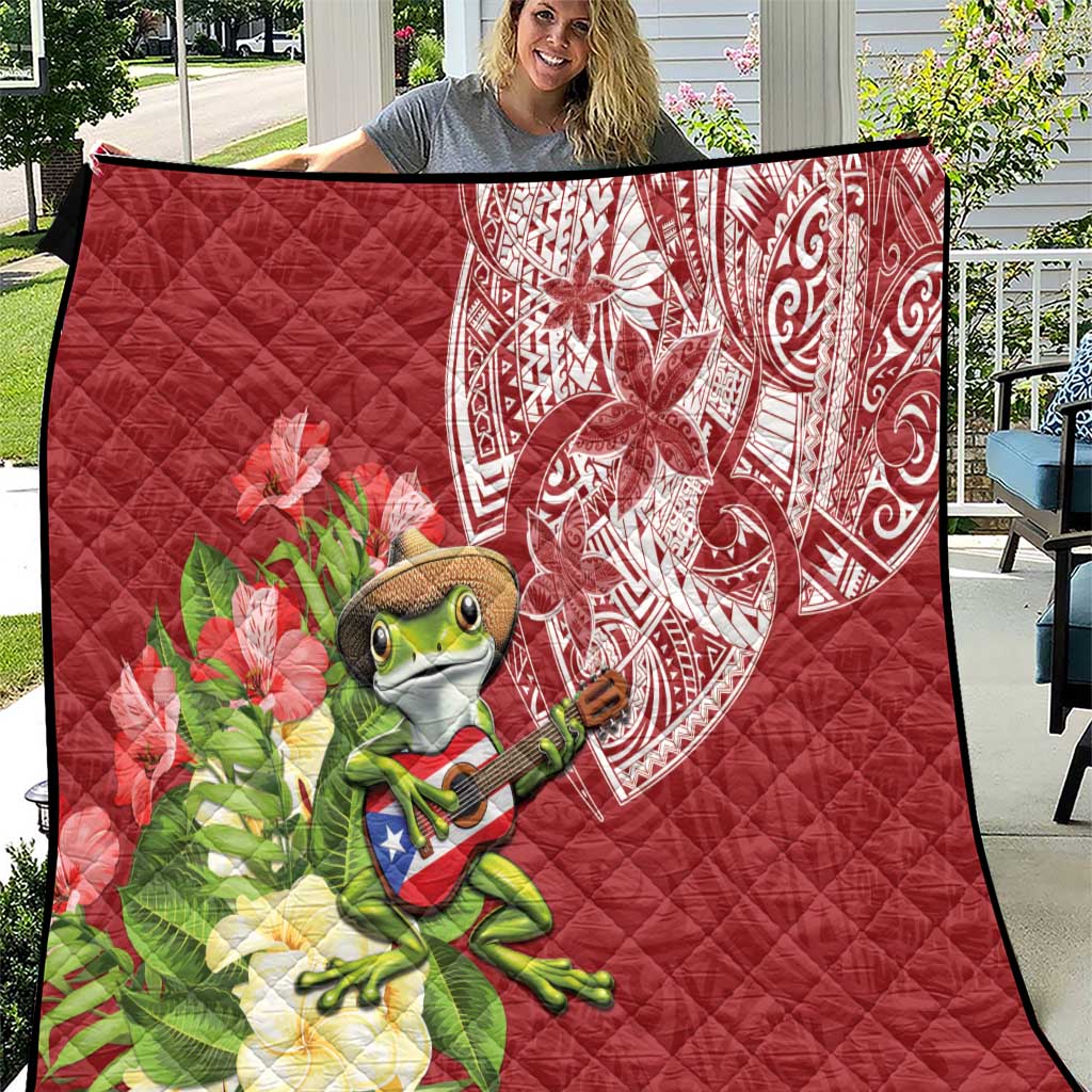 Puerto Rico Coqui Frog Quilt Tropical Flowers Polynesian Style LT05 Red - Polynesian Pride