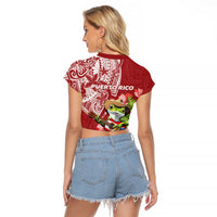Puerto Rico Coqui Frog Raglan Cropped T Shirt Tropical Flowers Polynesian Style - Polynesian Pride