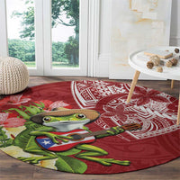 Puerto Rico Coqui Frog Round Carpet Tropical Flowers Polynesian Style - Polynesian Pride