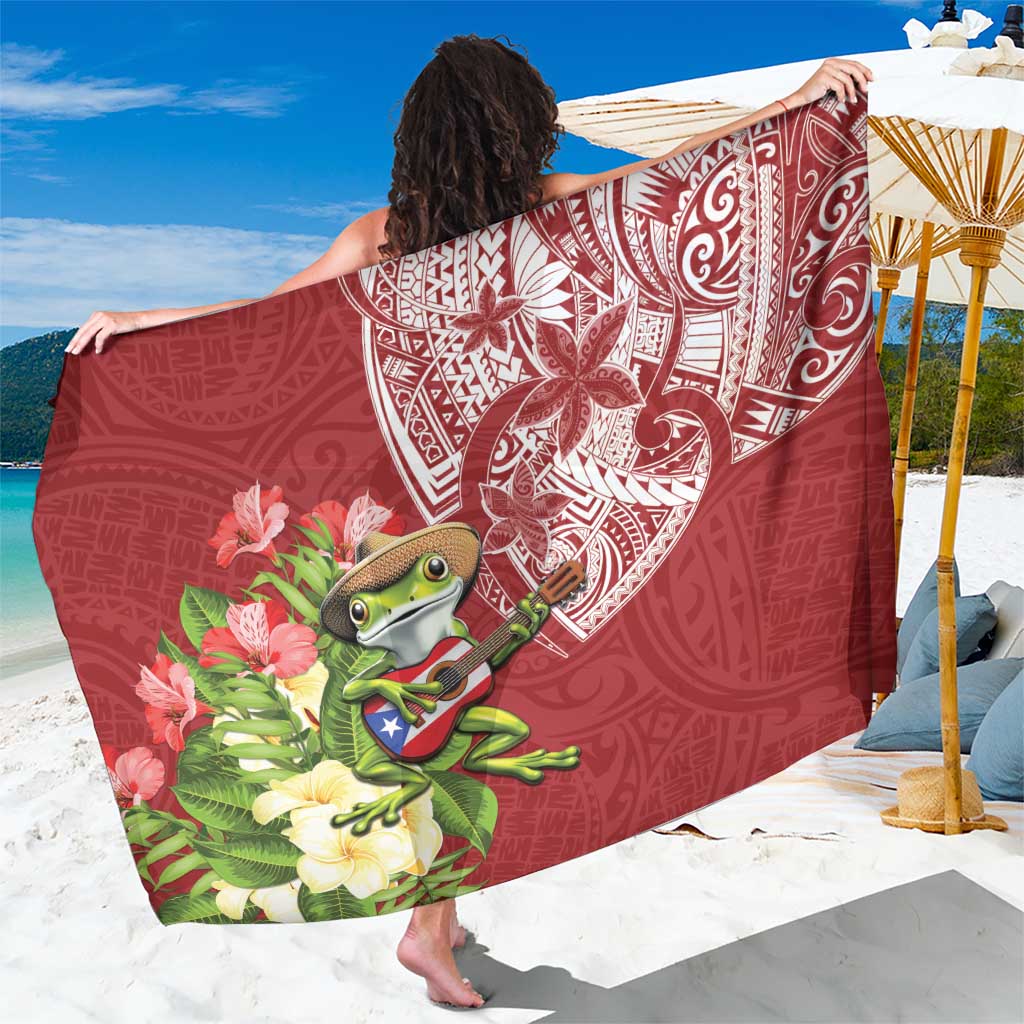 Puerto Rico Coqui Frog Sarong Tropical Flowers Polynesian Style LT05 One Size 44 x 66 inches Red - Polynesian Pride
