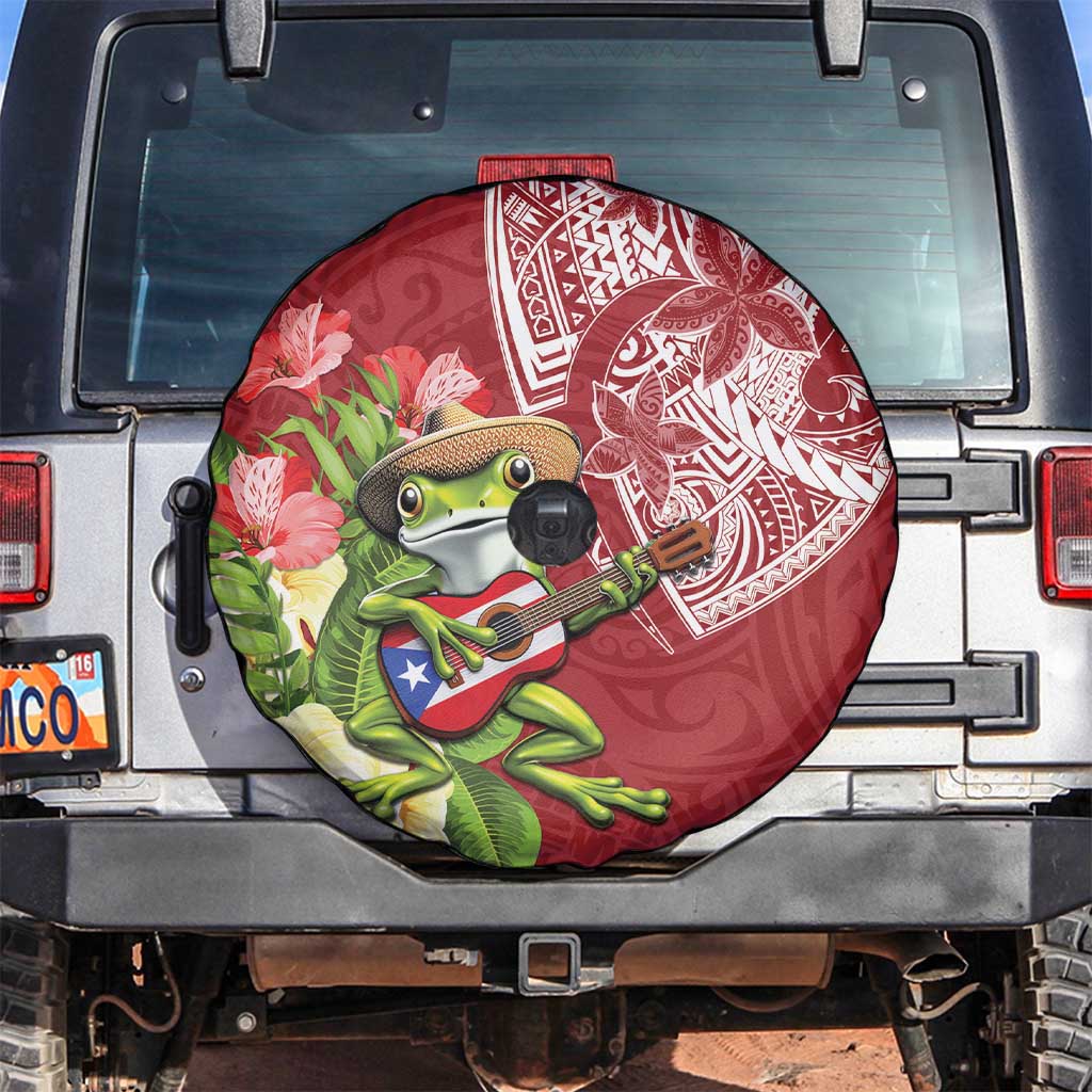 Puerto Rico Coqui Frog Spare Tire Cover Tropical Flowers Polynesian Style LT05 Red - Polynesian Pride