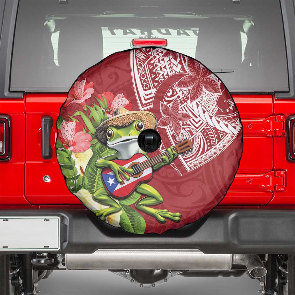 Puerto Rico Coqui Frog Spare Tire Cover Tropical Flowers Polynesian Style - Polynesian Pride