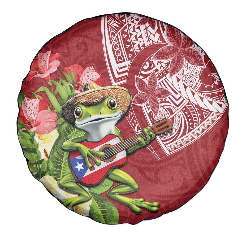 Puerto Rico Coqui Frog Spare Tire Cover Tropical Flowers Polynesian Style - Polynesian Pride