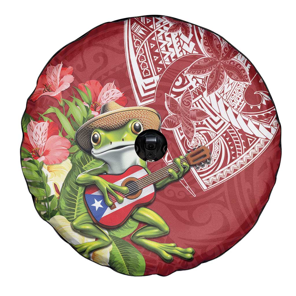 Puerto Rico Coqui Frog Spare Tire Cover Tropical Flowers Polynesian Style - Polynesian Pride