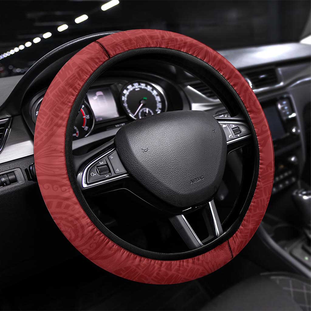Puerto Rico Coqui Frog Steering Wheel Cover Tropical Flowers Polynesian Style LT05 Universal Fit Red - Polynesian Pride
