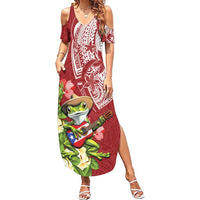 Puerto Rico Coqui Frog Summer Maxi Dress Tropical Flowers Polynesian Style - Polynesian Pride