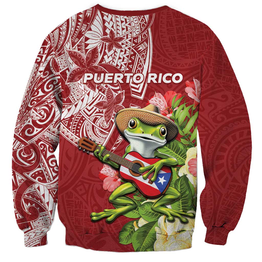 Puerto Rico Coqui Frog Sweatshirt Tropical Flowers Polynesian Style - Polynesian Pride