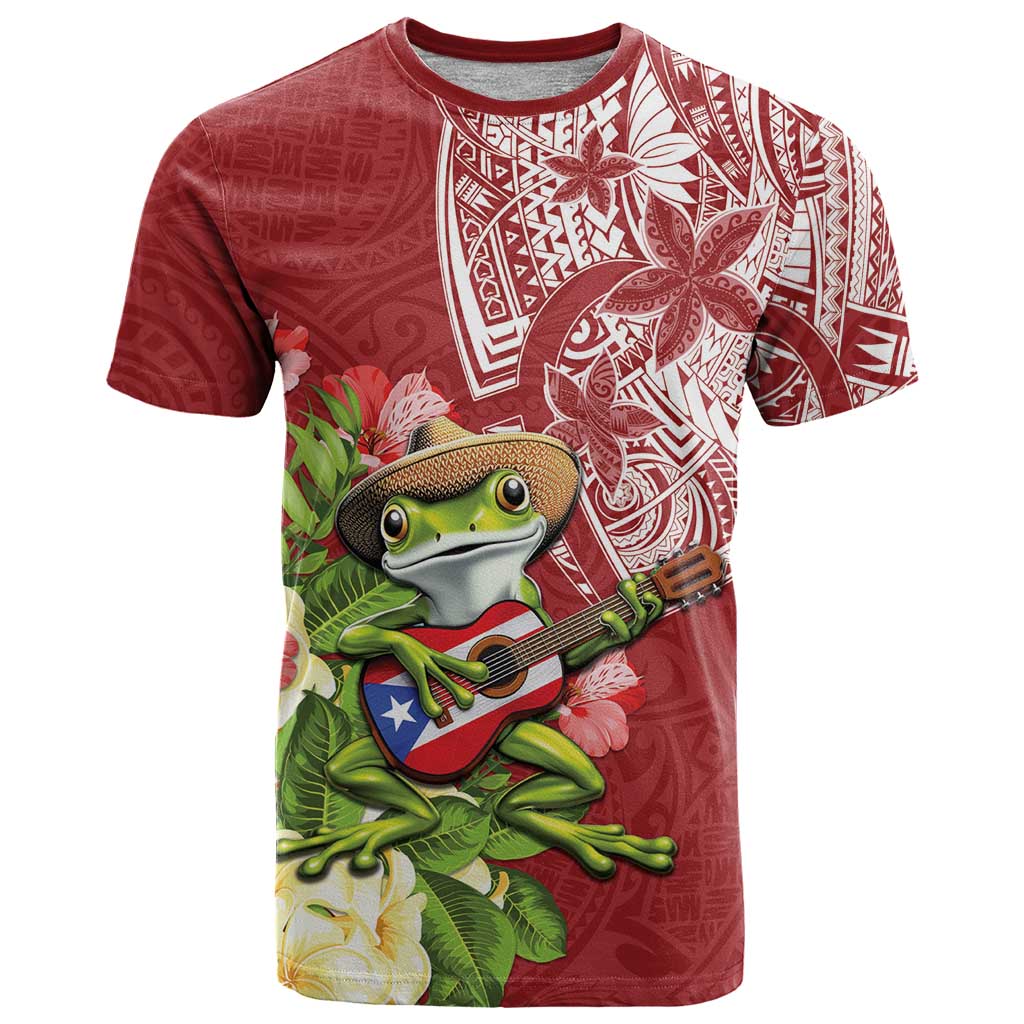 Puerto Rico Coqui Frog T Shirt Tropical Flowers Polynesian Style - Polynesian Pride