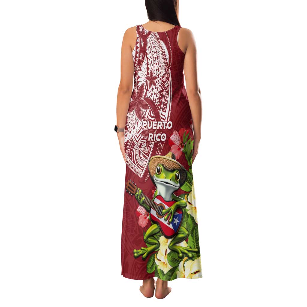 Puerto Rico Coqui Frog Tank Maxi Dress Tropical Flowers Polynesian Style - Polynesian Pride