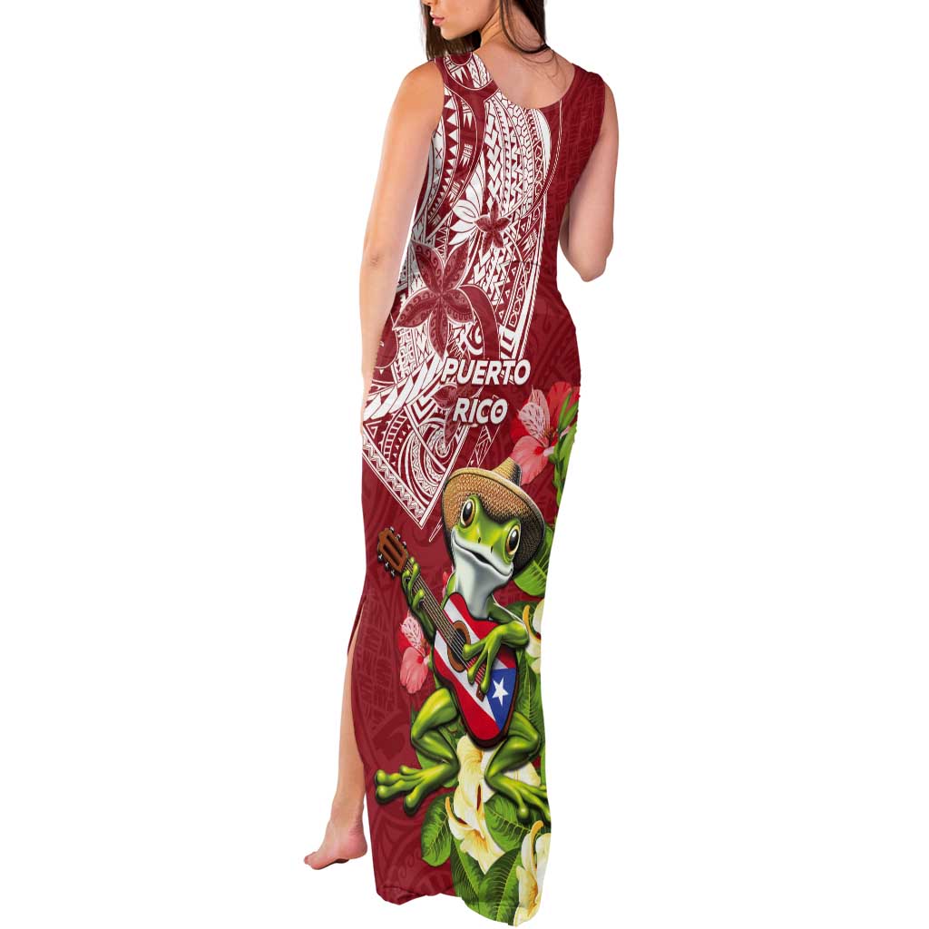 Puerto Rico Coqui Frog Tank Maxi Dress Tropical Flowers Polynesian Style - Polynesian Pride