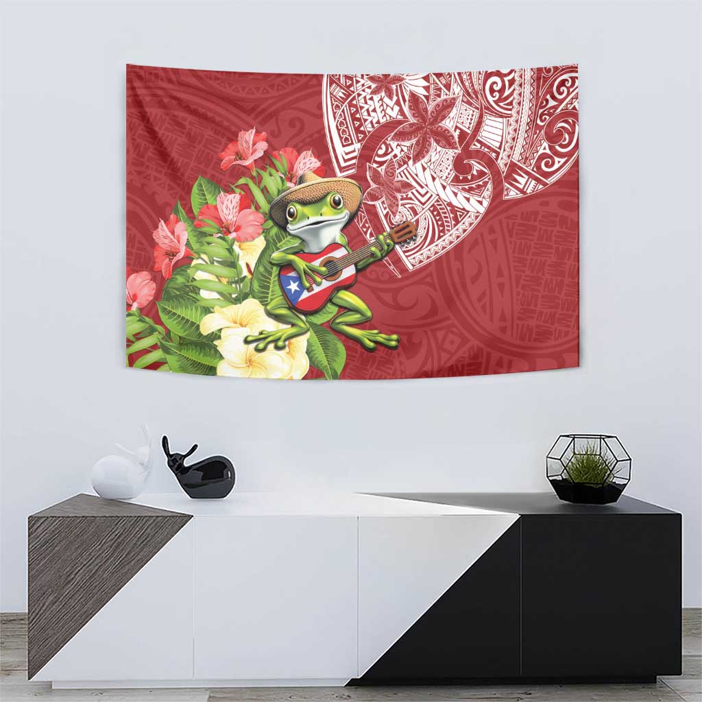 Puerto Rico Coqui Frog Tapestry Tropical Flowers Polynesian Style - Polynesian Pride