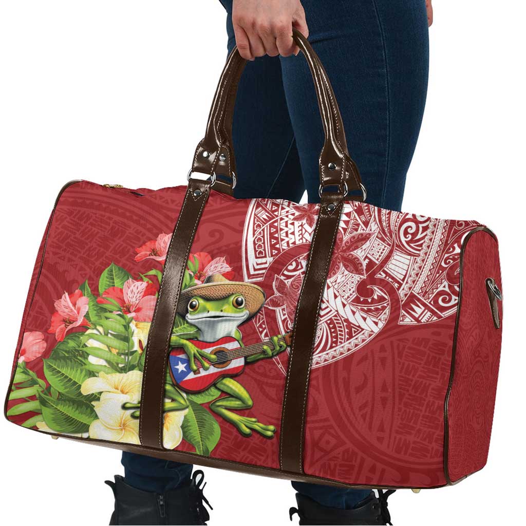 Puerto Rico Coqui Frog Travel Bag Tropical Flowers Polynesian Style - Polynesian Pride