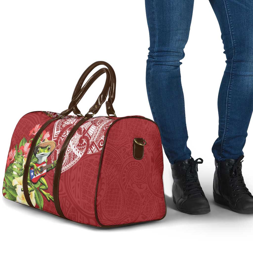 Puerto Rico Coqui Frog Travel Bag Tropical Flowers Polynesian Style - Polynesian Pride