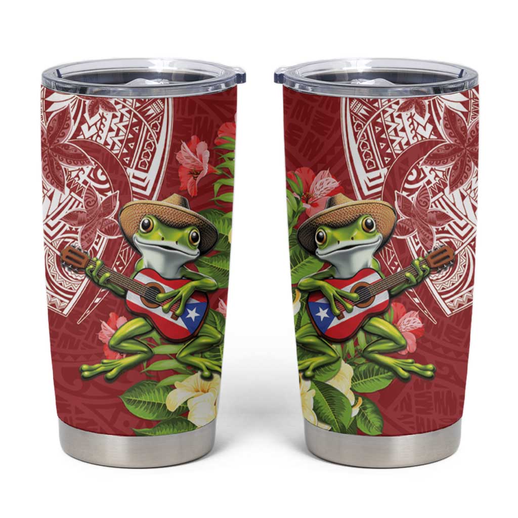Puerto Rico Coqui Frog Tumbler Cup Tropical Flowers Polynesian Style - Polynesian Pride