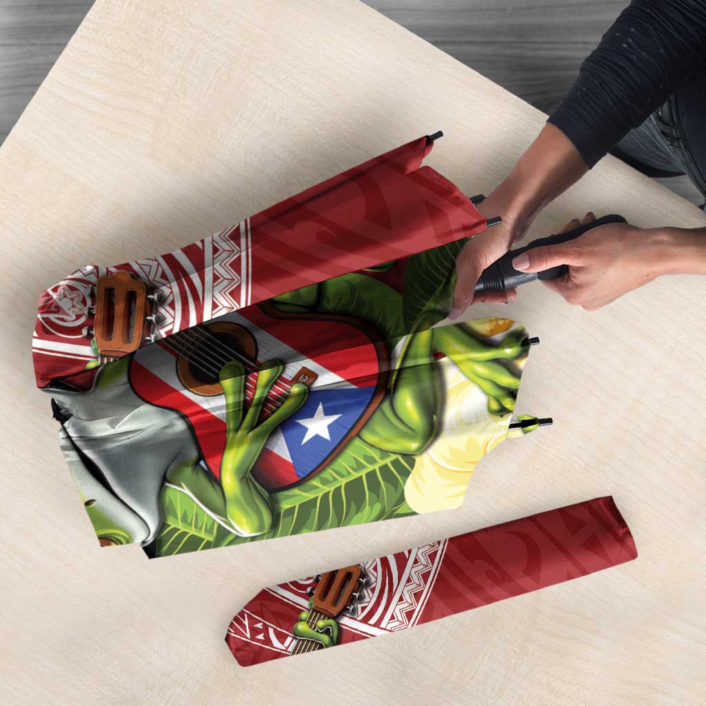 Puerto Rico Coqui Frog Umbrella Tropical Flowers Polynesian Style - Polynesian Pride